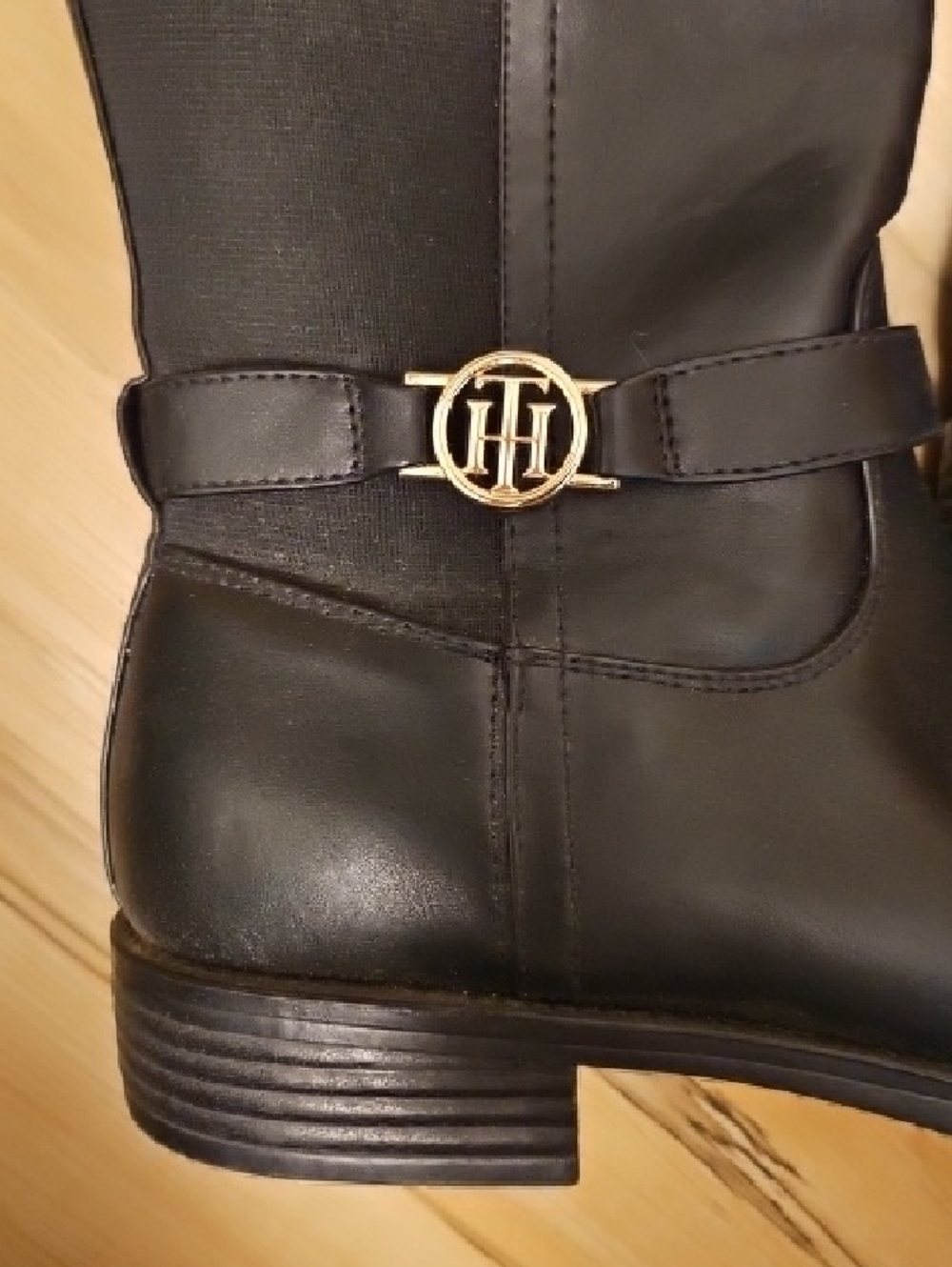 Black Tall Riding Boots with Gold Accent - Picture 3 of 4